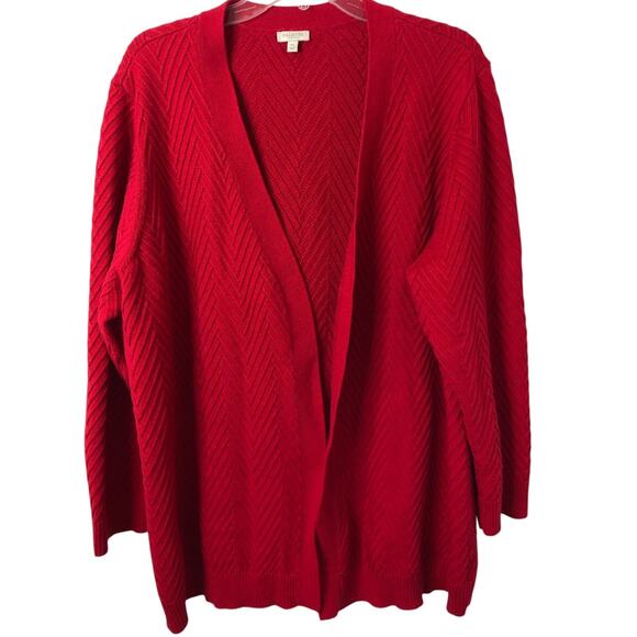 Talbots Plus Women's Open Front Chevron Pattern Red Cardigan Sweater Size 3X - Picture 1 of 7